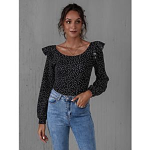 Women's Blouse Shirt Polka Dot Long Sleeve Ruffle Print Round Neck Casual Streetwear Tops Black Lightinthebox