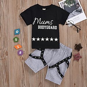 Kids Girls' Clothing Set Short Sleeve Black Letter Print Casual Active Regular 2-6 Years miniinthebox