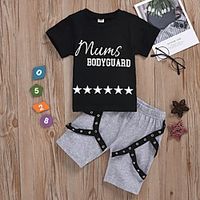 Kids Girls' Clothing Set Short Sleeve Black Letter Print Casual Active Regular 2-6 Years miniinthebox - thumbnail