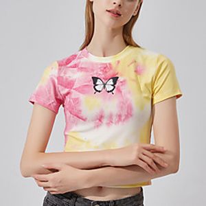 Women's Crop Top Tee  T-shirt Tie Dye Crew Neck Butterfly Sport Athleisure T Shirt Top Short Sleeves Breathable Soft Comfortable Everyday Use Street Casual Daily Outdoor Lightinthebox