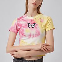 Women's Crop Top Tee  T-shirt Tie Dye Crew Neck Butterfly Sport Athleisure T Shirt Top Short Sleeves Breathable Soft Comfortable Everyday Use Street Casual Daily Outdoor Lightinthebox - thumbnail