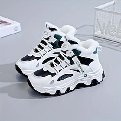 Women's Sneakers Boots Snow Boots Dad Shoes Daily Fleece Lined Booties Ankle Boots Embroidery Flat Heel Round Toe Casual Minimalism Running Walking PU Lace-up Solid Color Black Pink Blue miniinthebox