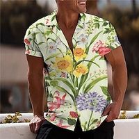 Men's Shirt Print Floral Turndown Street Casual Button-Down Print Short Sleeve Tops Casual Fashion Designer Breathable Green Lightinthebox - thumbnail