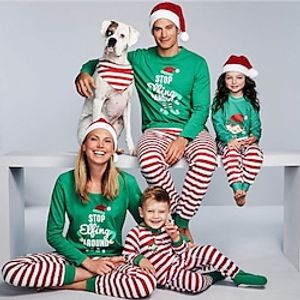 Christmas Pajamas Family Set Ugly Cartoon Striped Christmas pattern Home Green Long Sleeve Mom Dad and Me Daily Matching Outfits Lightinthebox
