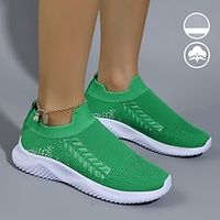 Women's Green Three-Dimensional Pattern Hollow Breathable High Elastic Fly Knit Sneakers Lightinthebox - thumbnail