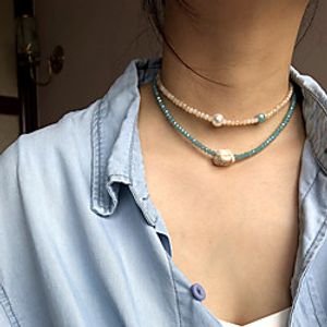 Women's Choker Necklace Beaded Necklace Handmade Friends Laugh Joy Lucky Hope Simple Luxury Unique Design Fashion Pearl Crystal Chrome Green 38 cm Necklace Jewelry 2pcs For Street Gift Birthday Party miniinthebox