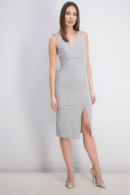 Womens V Neck Dress  Grey