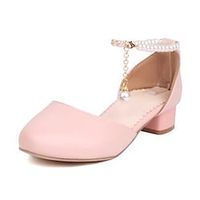 Women's Heels Ankle Strap Heels Daily Chunky Heel Round Toe Cute Faux Leather Ankle Strap Solid Color Black White Pink miniinthebox - thumbnail
