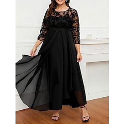 Women's Plus Size Curve Party Dress Lace Dress Chiffon Dress Plain Long Dress Maxi Dress 34 Length Sleeve Lace Layered Crew Neck Fashion Party Black Fall Winter L XL XXL 3XL 4XL Lightinthebox Women's Plus Size Curve Party Dress Lace Dress Chiffon Dress Plain Long Dress Maxi Dress 34 Length Sleeve Lace Layered Crew Neck Fashion Party Black Fall Winter L XL XXL 3XL 4XL Lightinthebox