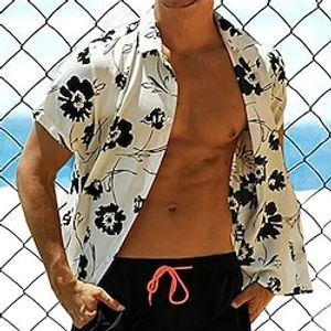 Men's Shirt Summer Hawaiian Shirt Floral Graphic Prints Turndown Apricot Street Casual Short Sleeves Button-Down Print Clothing Apparel Tropical Sports Streetwear Designer Lightinthebox