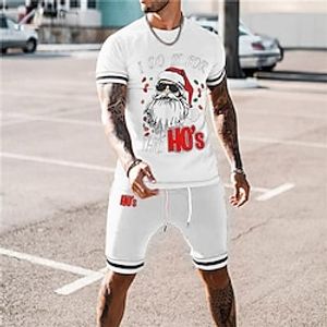 Men's T-shirt Suits Tracksuit Tennis Shirt Shorts and T Shirt Set Graphic Tee Santa Claus Graphic Prints Crew Neck Black Red White Hot Stamping Christmas Street Short Sleeve 2 Piece Print Clothing Lightinthebox