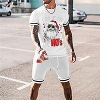 Men's T-shirt Suits Tracksuit Tennis Shirt Shorts and T Shirt Set Graphic Tee Santa Claus Graphic Prints Crew Neck Black Red White Hot Stamping Christmas Street Short Sleeve 2 Piece Print Clothing Lightinthebox - thumbnail