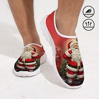 Men's Sneakers Loafers  Slip-Ons Print Shoes Xmas Shoes Plus Size Flyknit Shoes Fitness  Cross Training Shoes Walking Sporty Casual Outdoor Christmas Xmas Mesh Breathable Comfortable Loafer Red Lightinthebox