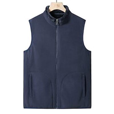 Men's Fleece Vest Polar Fleece Gilet Outdoor Camping  Hiking Daily Wear Vacation Fashion Basic Fall  Winter Zipper Polyester Windproof Warm Plain Zipper Stand Collar Regular Fit Black Dark Blue Lightinthebox