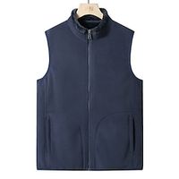 Men's Fleece Vest Polar Fleece Gilet Outdoor Camping  Hiking Daily Wear Vacation Fashion Basic Fall  Winter Zipper Polyester Windproof Warm Plain Zipper Stand Collar Regular Fit Black Dark Blue Lightinthebox - thumbnail