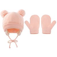 2 sets Kids Unisex Active  Sweet Daily Wear  Festival Solid Colored Fur Trim Acrylic Hats  Caps  Gloves Blushing Pink  Gray  White Lightinthebox - thumbnail