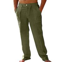 Men's Linen Pants Trousers Summer Pants Beach Pants Pocket Drawstring Plain Comfort Breathable Daily Holiday Vacation Hawaiian Boho ArmyGreen White Lightinthebox