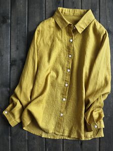 Vintage Pure Color Embroidered Blouses