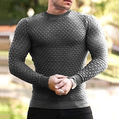 Men's T shirt Tee Waffle Shirt Tee Waffle Knit Tee Tee Top Plain Crew Neck Street Vacation Long Sleeve Knit Clothing Apparel Fashion Designer Basic Lightinthebox