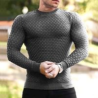 Men's T shirt Tee Waffle Shirt Tee Waffle Knit Tee Tee Top Plain Crew Neck Street Vacation Long Sleeve Knit Clothing Apparel Fashion Designer Basic Lightinthebox - thumbnail