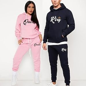 Couple's Hoodie Tracksuit Pants Sets Letter Valentine's Day Black Pink Print Drawstring Long Sleeve Casual Date Active Sports Hooded Regular Fit Spring   Fall Lightinthebox