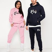 Couple's Hoodie Tracksuit Pants Sets Letter Valentine's Day Black Pink Print Drawstring Long Sleeve Casual Date Active Sports Hooded Regular Fit Spring   Fall Lightinthebox - thumbnail