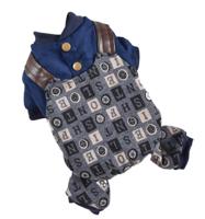 Hong Pet Four-Legged Knit Print Suspenders - Dark Blue Small