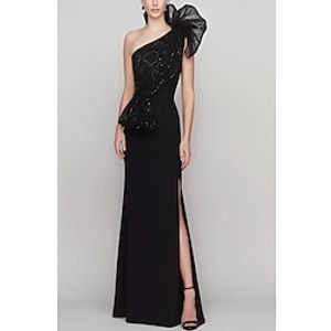 A-Line Evening Gown Elegant Dress Formal Evening Party Floor Length Sleeveless One Shoulder Stretch Fabric with Glitter Shouder Flower 2024 Lightinthebox