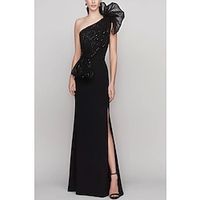 A-Line Evening Gown Elegant Dress Formal Evening Party Floor Length Sleeveless One Shoulder Stretch Fabric with Glitter Shouder Flower 2024 Lightinthebox - thumbnail