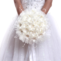 Bridal Wedding Bouquet Brooch Imitation Pearls Posy White Simulation Flowers - thumbnail