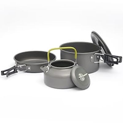 Camping Pot with Pan 0.8 L Portable Lightweight Durable Aluminium alloy for 2 - 3 person Outdoor Fishing Camping Outdoor Picnic Black Orange Lightinthebox