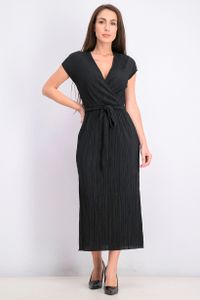 Womens Belted Surplice Dress  Black