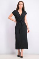 Womens Belted Surplice Dress  Black - thumbnail