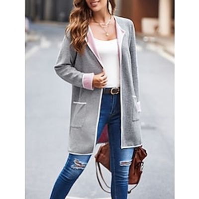 Women's Open Front Jacket Casual Cardigan Pea Coat Heated Jacket with Pocket Outerwear Long Sleeve Fall Winter Pink Blue Khaki M L XL XXL Lightinthebox