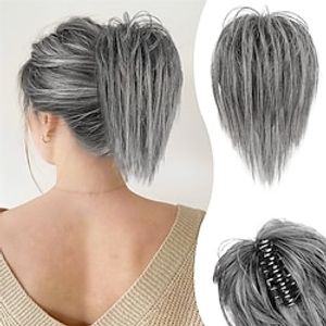 Claw Clip Messy Bun Hair Piece Messy Hair Bun Extensions For Women Gray Tousled Updo Ponytail Bun Extensions Synthetic Clip On Bun Short Straight Chignon For Women Daily-GraySilverBlack miniinthebox