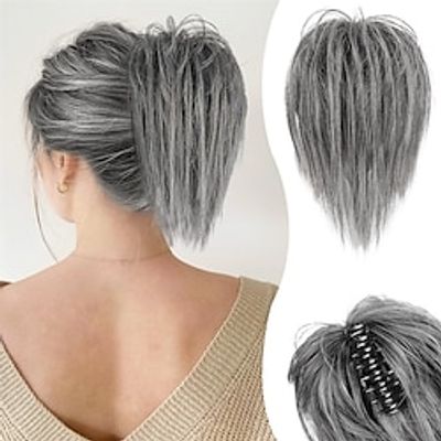 Claw Clip Messy Bun Hair Piece Messy Hair Bun Extensions For Women Gray Tousled Updo Ponytail Bun Extensions Synthetic Clip On Bun Short Straight Chignon For Women Daily-GraySilverBlack Lightinthebox