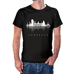 Men's Unisex Tee T shirt Hot Stamping Graphic Prints City Landscape Letter Plus Size Print Short Sleeve Casual Tops Cotton Basic Fashion Designer Big and Tall White Wine Black Lightinthebox