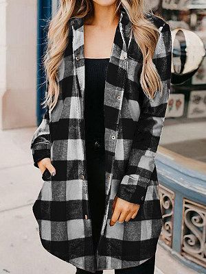 Loose Plaid Mid-Length Long-Sleeve Cardigan