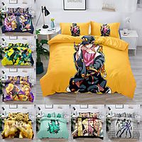JoJo's Bizarre Adventure 3-Pieces Duvet Cover Set Hotel Bedding Sets Kids Comforter Cover with Soft Lightweight Microfiber, Include 1 Duvet Cover, 2 Pillowcases(1 Pillowcase for Twin/Single) miniinthebox - thumbnail