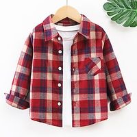 Kids Boys Shirt Plaid School Long Sleeve Active 3-6 Years Winter Red Lightinthebox - thumbnail