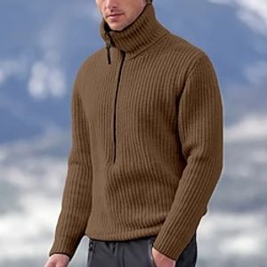 Men's Pullover Sweater Jumper Quarter Zip Sweaters Knit Sweater Ribbed Knit Regular Knitted Plain Turtleneck Modern Contemporary Work Daily Wear Clothing Apparel Winter Black White M L XL Lightinthebox