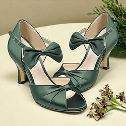 Women's Heels Wedding Shoes Dress Shoes Wedding Party Wedding Sandals Bowknot Kitten Heel Stiletto Round Toe Peep Toe Elegant Satin Black White Dark Purple Lightinthebox