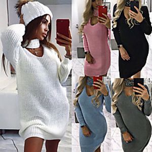 Women's Sheath Dress Knee Length Dress Blushing Pink Gray White Black Light Blue Long Sleeve Solid Color Fall Winter V Neck Turtleneck Casual Going out 2021 S M L XL XXL miniinthebox