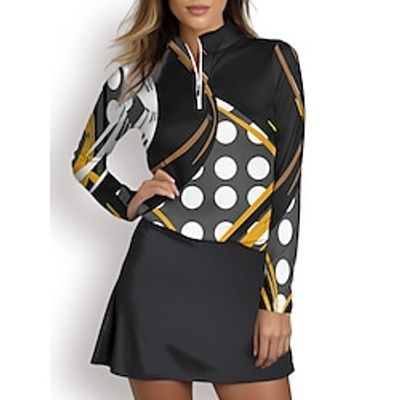 Women's Polo Shirt Golf Shirt Breathable Quick Dry Moisture Wicking Long Sleeve Golf Apparel Golf Clothes Regular Fit Zipper Stand Collar Polka Dot Spring Autumn Tennis Golf Pickleball Lightinthebox
