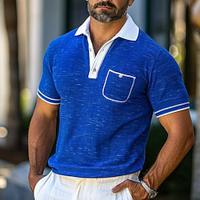 Men's Polo Golf Shirt Business Casual Classic Short Sleeve Fashion Solid Color Button Pocket Summer Spring Regular Fit Royal Blue Polo Lightinthebox