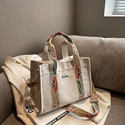 Women's Handbag Canvas Tote Bag Canvas Office Daily Zipper Large Capacity Breathable Foldable Geometric Black Beige Lightinthebox