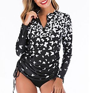 Women's Swim Dress Rash Guard Swimsuit Lace up Print Symbol Black Swimwear T shirt Dress Scoop Neck Bathing Suits New Vacation Modern Lightinthebox