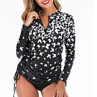 Women's Swim Dress Rash Guard Swimsuit Lace up Print Symbol Black Swimwear T shirt Dress Scoop Neck Bathing Suits New Vacation Modern Lightinthebox - thumbnail
