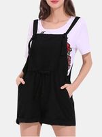 Casual Strap Pockets Pure Color Jumpsuits Shorts For Women