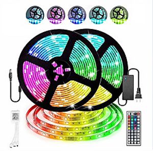 2x5M Light Sets RGB Strip Lights 300 LEDs SMD5050 10mm 1 44Keys Remote Controller 1 X 5A power adapter 1 set RGB Christmas New Year's Cuttable Decorative Christmas Wedding Decoration 12 V miniinthebox